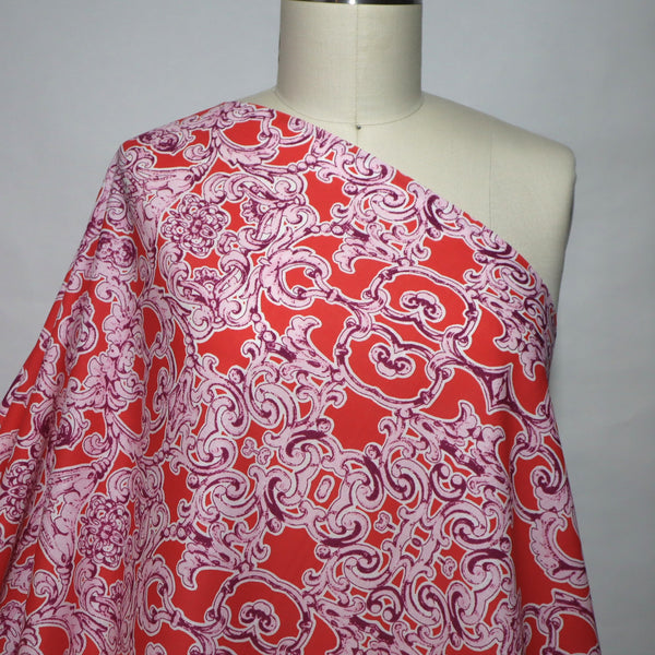 'Ornate Fretwork' Cotton Voile ~ Coral *Remnant 2.15m Was $55.40 Now $44